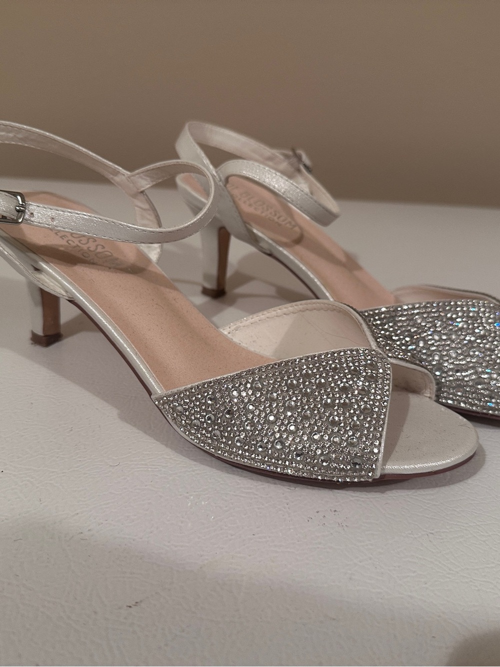 De Blossom Collection Silver Rhinestone Peep-Toe Heel Sandals